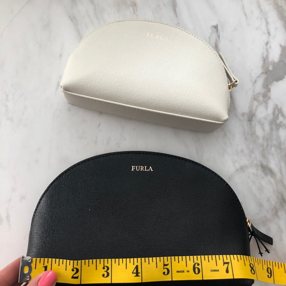 new furla black and white leather cosmetic bags